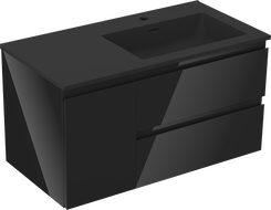 Mexen Orio meuble de salle de bain 90 cm avec lavabo Otis droit, 2T, 1P, noir brillant/noir mat - 91A13-09047-3-BBFFF70-W18P71
