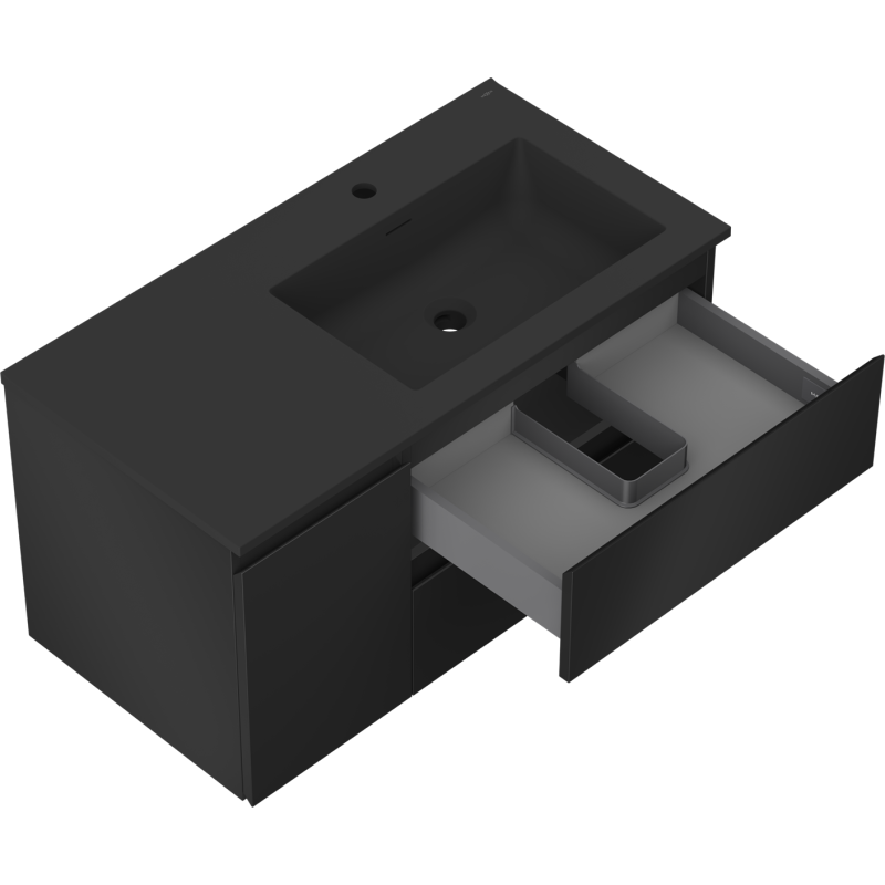 Mexen Orio meuble de salle de bains 90 cm avec lavabo Otis droit, 2S, 1D, noir mat - 91A13-09047-3-BBFFF71-W18P71