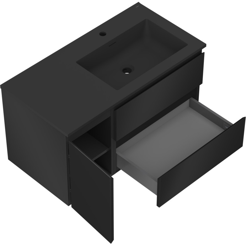 Mexen Orio armoire de salle de bain 90 cm avec lavabo Otis droit, 2T, 1P, noir mat - 91A13-09047-3-BBFFF71-W18P71