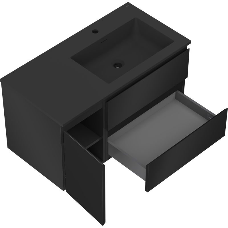 Mexen Orio meuble de salle de bains 90 cm avec lavabo Otis droit, 2S, 1D, noir mat - 91A13-09047-3-BBFFF71-W18P71