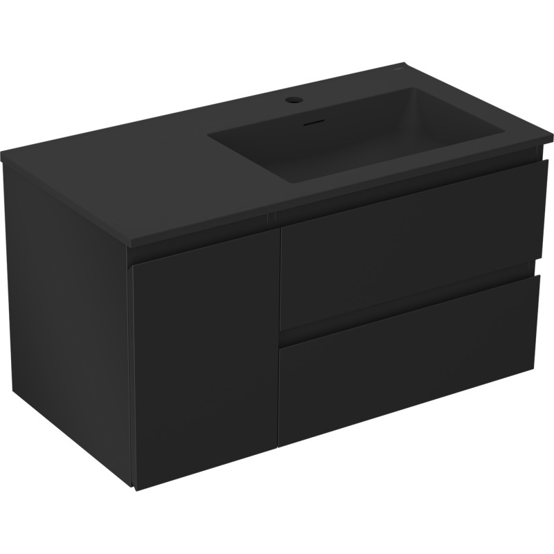 Mexen Orio armoire de salle de bain 90 cm avec lavabo Otis droit, 2T, 1P, noir mat - 91A13-09047-3-BBFFF71-W18P71