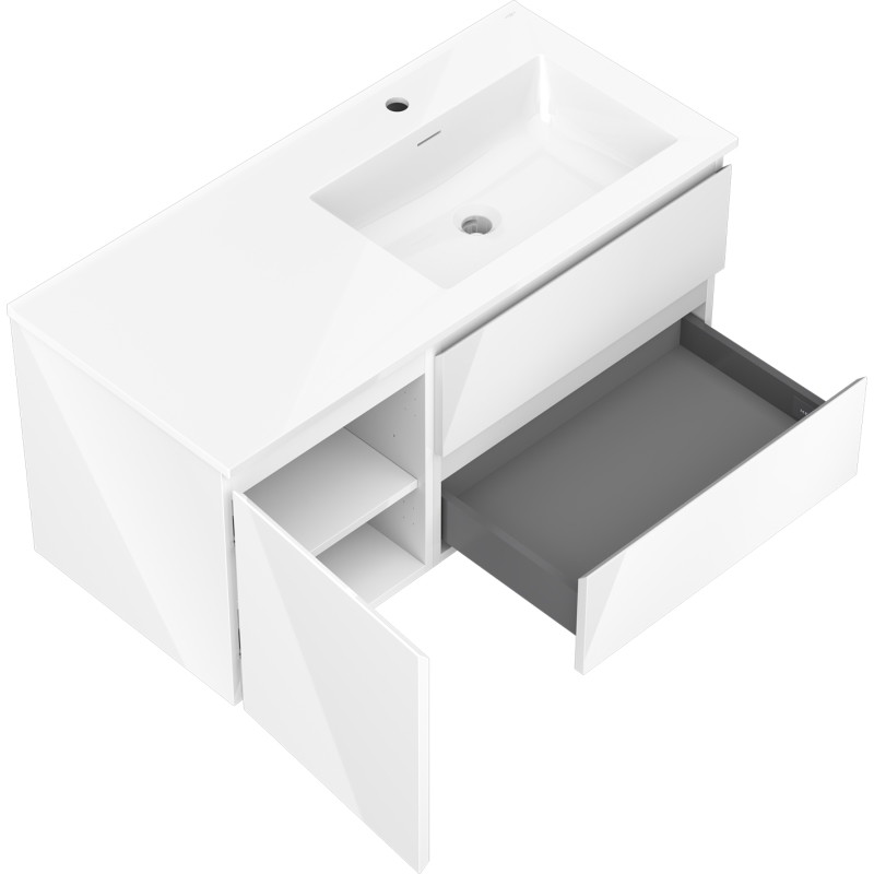 Mexen Orio armoire de salle de bain 100 cm avec lavabo Otis à droite, 2S, 1P, blanc brillant - 91A13-10047-3-BBFFF00-W18P00