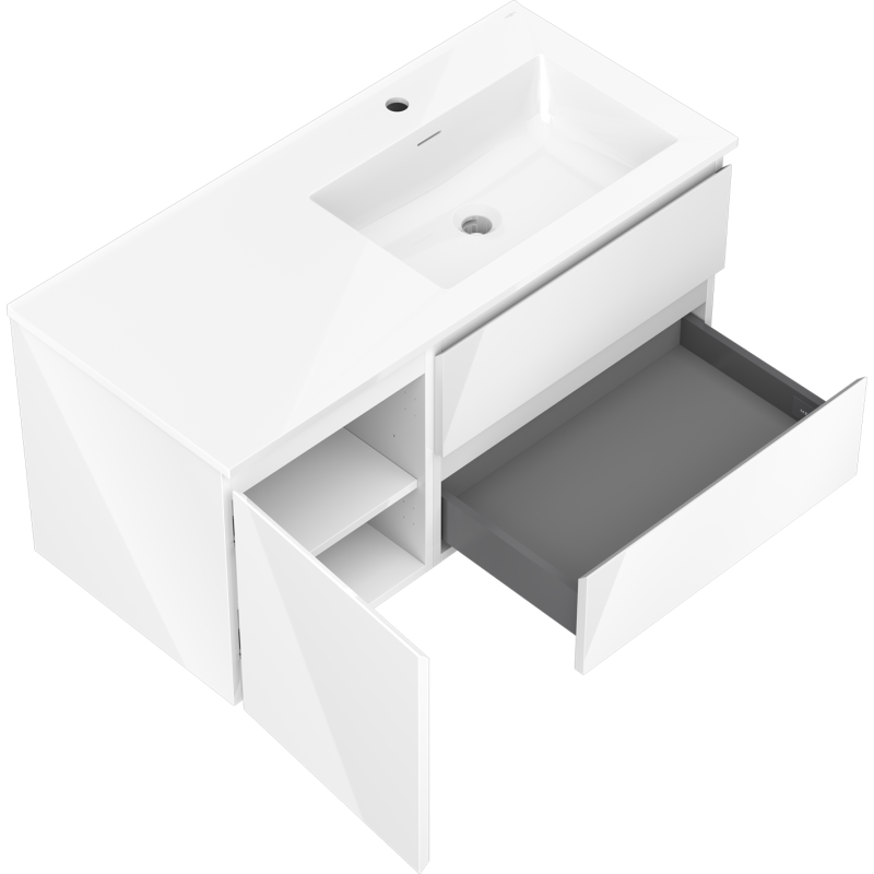 Mexen Orio armoire de salle de bains 100 cm avec lavabo Otis droit, 2S, 1D, blanc brillant - 91A13-10047-3-BBFFF00-W18P00