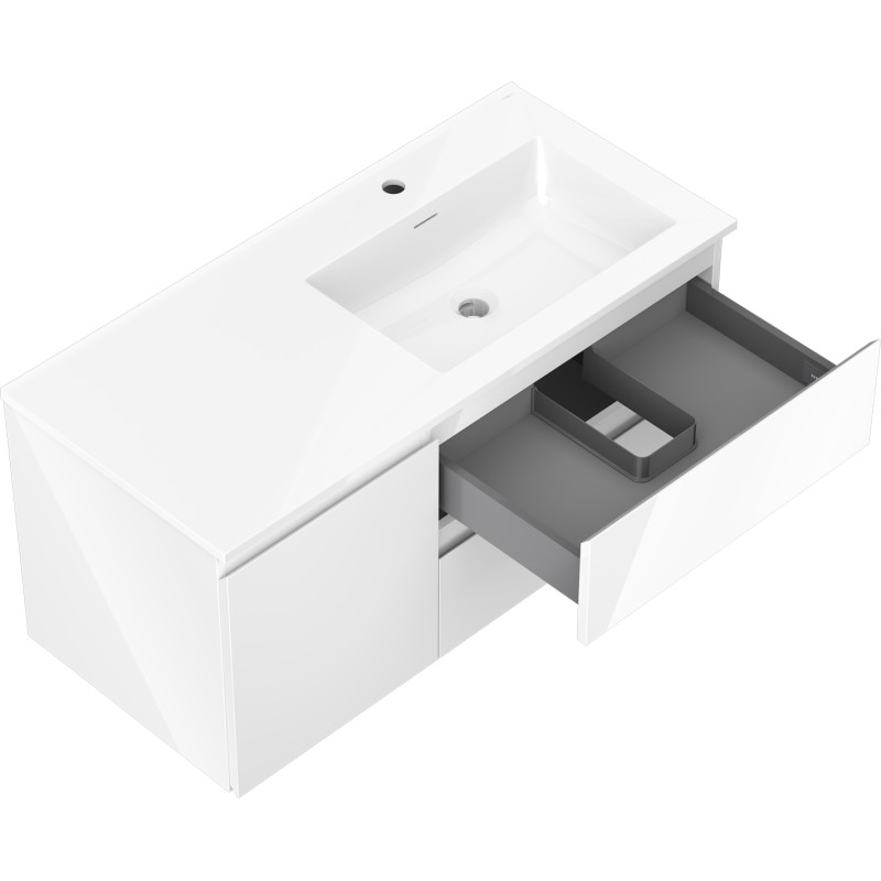 Mexen Orio armoire de salle de bain 100 cm avec lavabo Otis à droite, 2S, 1P, blanc brillant - 91A13-10047-3-BBFFF00-W18P00