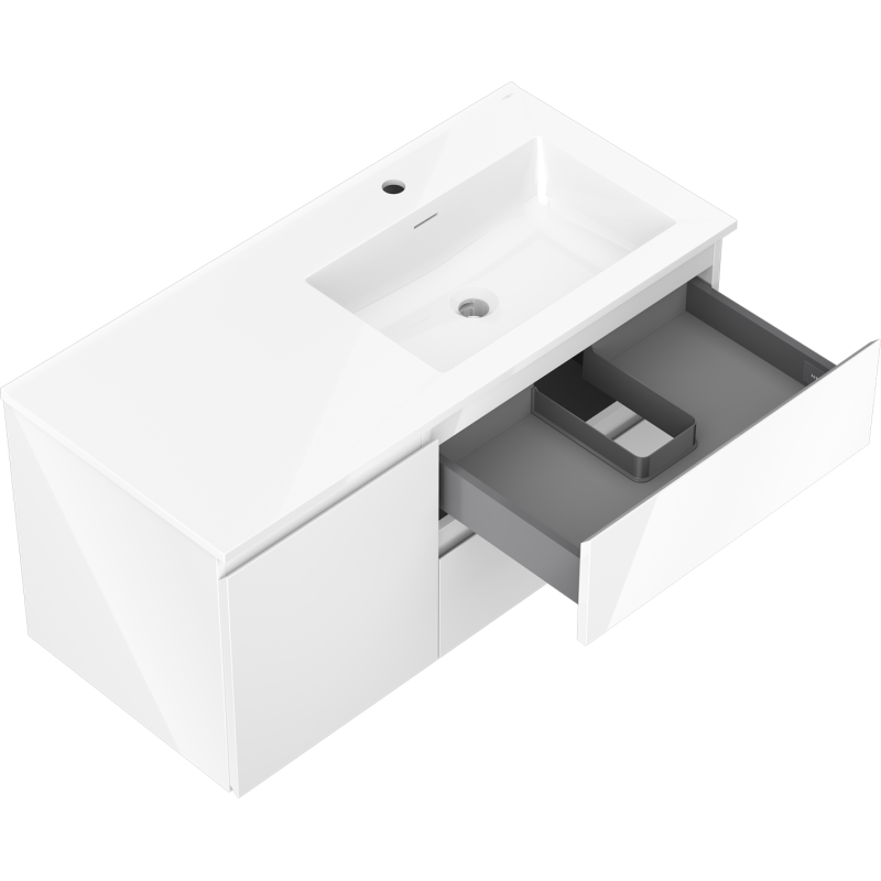 Mexen Orio armoire de salle de bains 100 cm avec lavabo Otis droit, 2S, 1D, blanc brillant - 91A13-10047-3-BBFFF00-W18P00