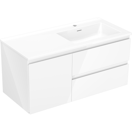 Mexen Orio armoire de salle de bain 100 cm avec lavabo Otis à droite, 2S, 1P, blanc brillant - 91A13-10047-3-BBFFF00-W18P00