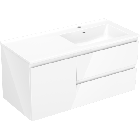 Mexen Orio armoire de salle de bains 100 cm avec lavabo Otis droit, 2S, 1D, blanc brillant - 91A13-10047-3-BBFFF00-W18P00