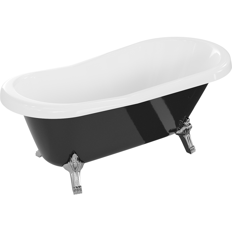 Mexen Retro baignoire autoportante 150 x 73 cm, blanc/noir, pieds chromés - 53251507375-00