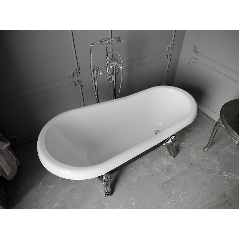 Mexen Retro baignoire autoportante 150 x 73 cm, blanche/noire, pieds chromés - 53251507375-00