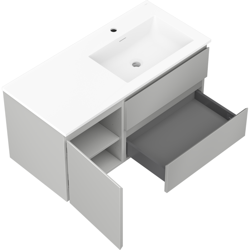 Mexen Orio armoire de salle de bain 100 cm avec lavabo Otis droit, 2S, 1D, gris mat/blanc mat - 91A13-10047-3-BBFFF62-W18P01