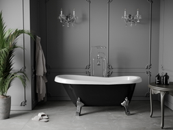 Mexen Retro baignoire autoportante 150 x 73 cm, blanche/noire, pieds chromés - 53251507375-00