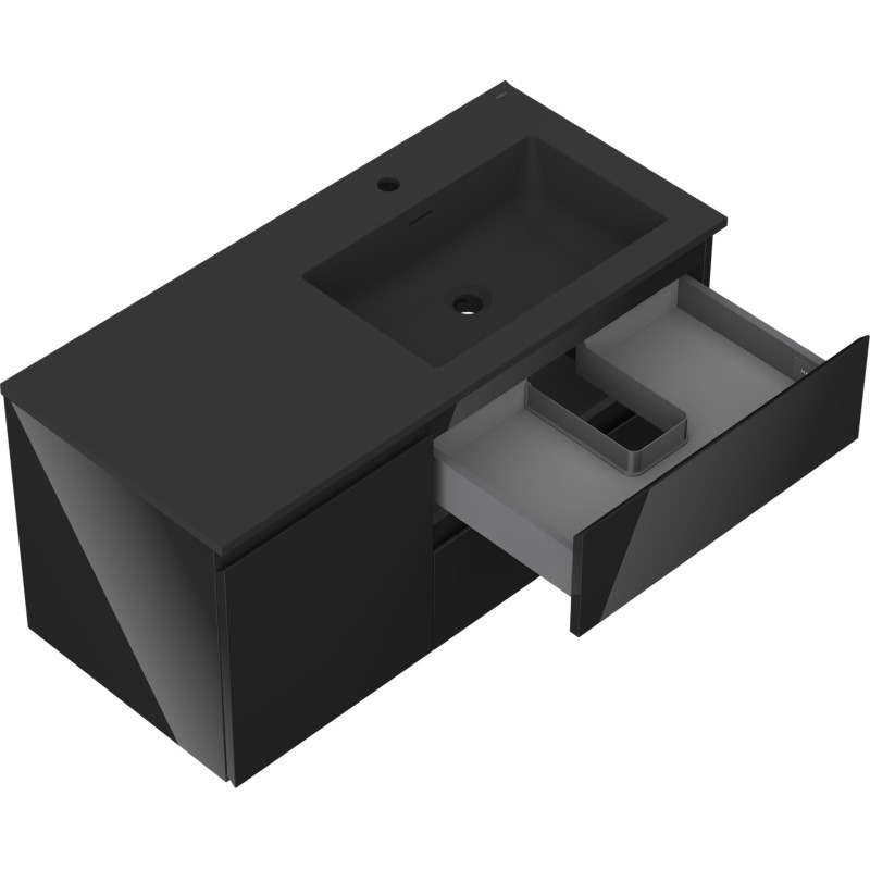 Mexen Orio meuble de salle de bain 100 cm avec lavabo Otis à droite, 2S, 1D, noir brillant/noir mat
