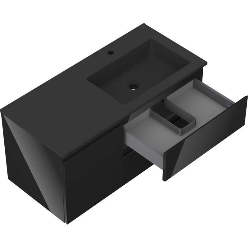 Mexen Orio meuble de salle de bain 100 cm avec lavabo Otis droit, 2S, 1D, noir brillant/noir mat - 91A13-10047-3-BBFFF70-W18P71