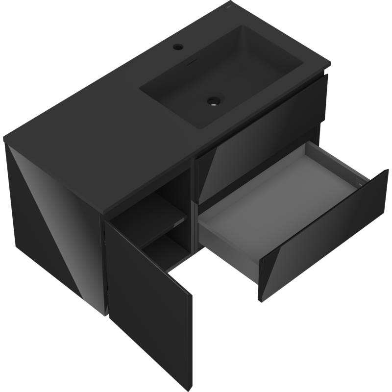 Mexen Orio meuble de salle de bain 100 cm avec lavabo Otis droit, 2S, 1D, noir brillant/noir mat - 91A13-10047-3-BBFFF70-W18P71