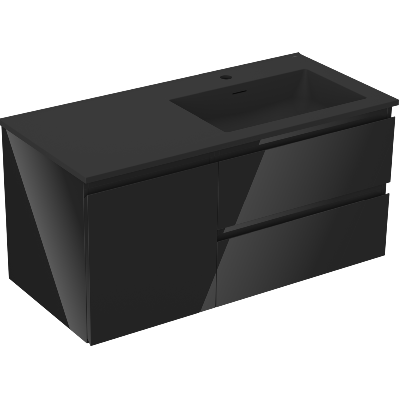 Mexen Orio meuble de salle de bain 100 cm avec lavabo Otis droit, 2S, 1D, noir brillant/noir mat - 91A13-10047-3-BBFFF70-W18P71