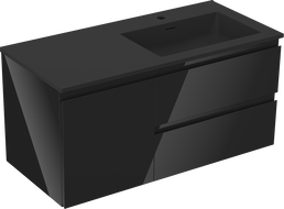 Mexen Orio meuble de salle de bain 100 cm avec lavabo Otis à droite, 2S, 1D, noir brillant/noir mat