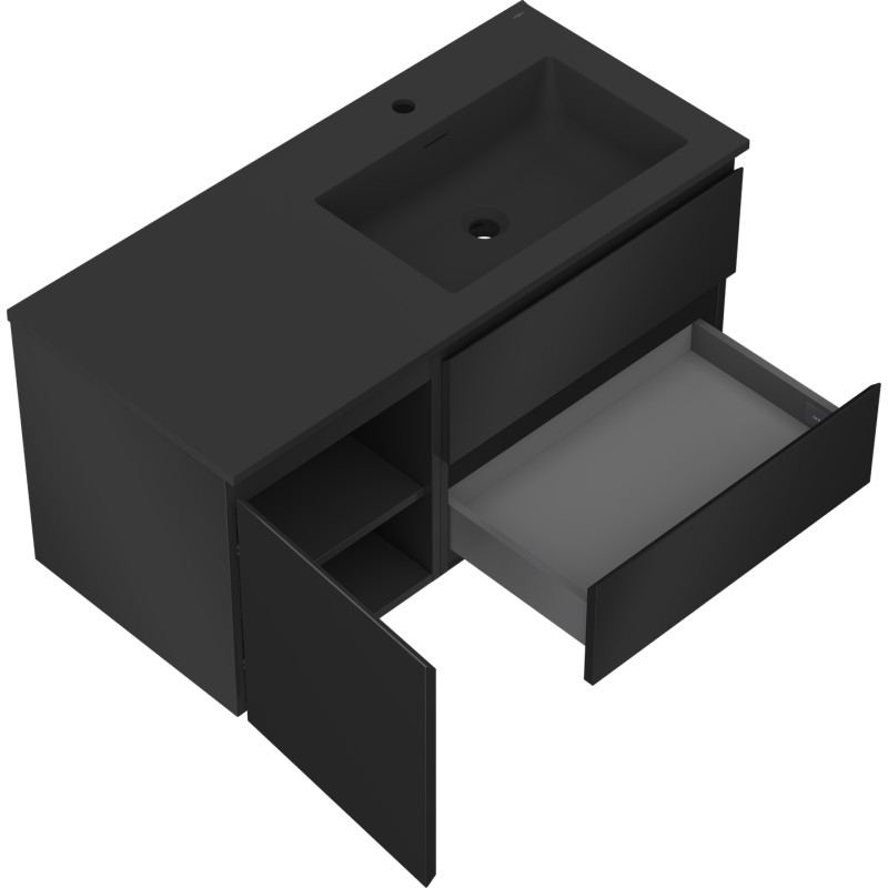 Mexen Orio meuble de salle de bain 100 cm avec lavabo Otis droit, 2S, 1D, noir mat - 91A13-10047-3-BBFFF71-W18P71