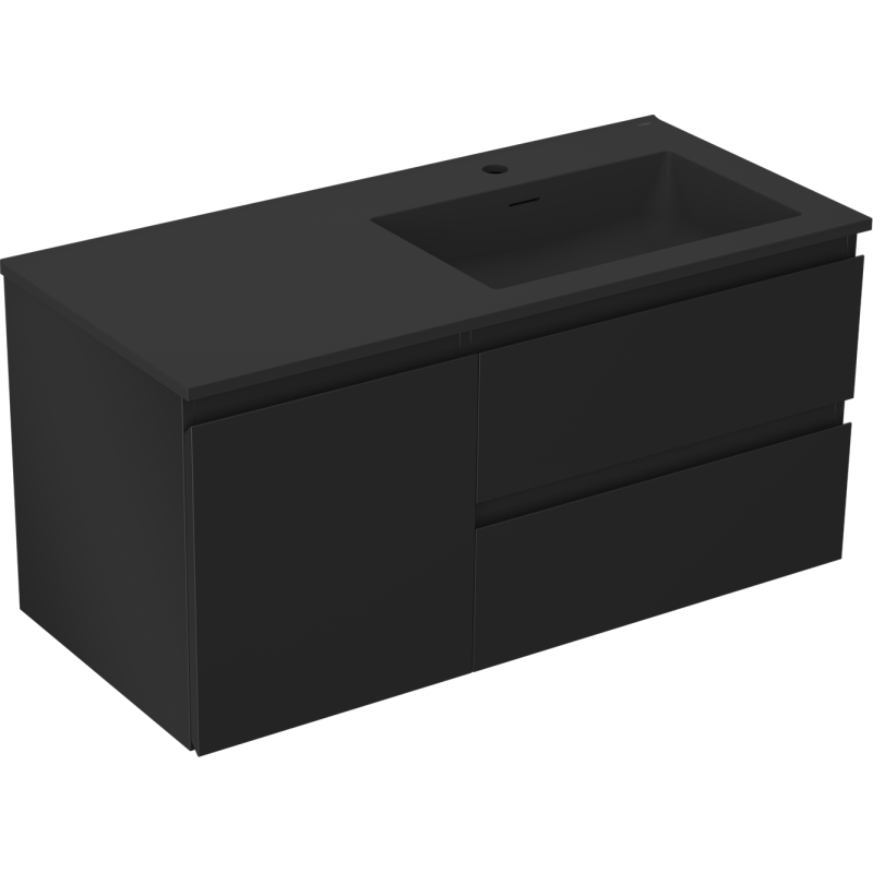 Mexen Orio meuble de salle de bain 100 cm avec lavabo Otis droit, 2S, 1D, noir mat - 91A13-10047-3-BBFFF71-W18P71