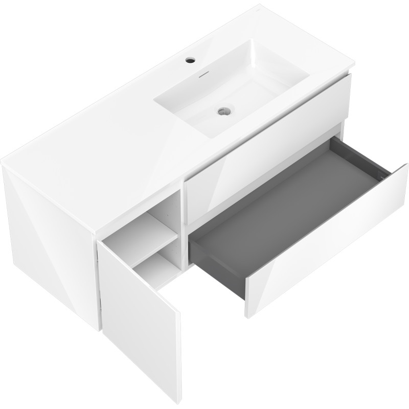 Mexen Orio armoire de salle de bain 120 cm avec lavabo Otis à droite, 2S, 1D, blanc brillant - 91A13-12047-3-BBFFF00-W18P00