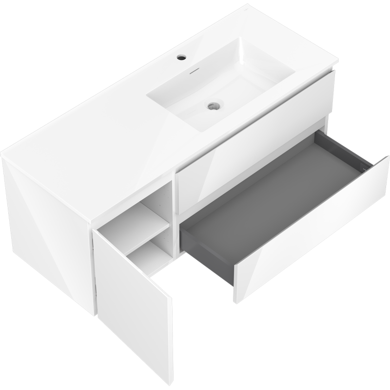 Mexen Orio meuble de salle de bains 120 cm avec lavabo Otis droit, 2S, 1D, blanc brillant - 91A13-12047-3-BBFFF00-W18P00