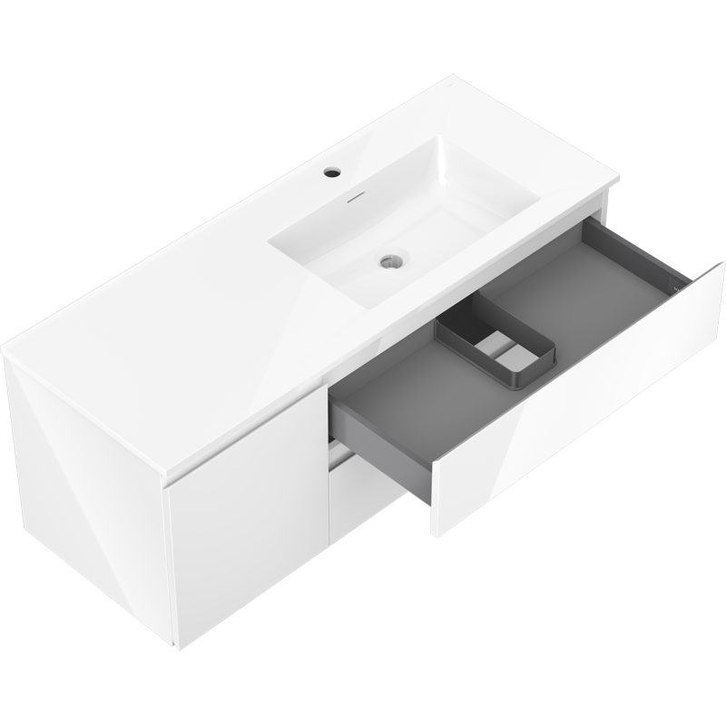 Mexen Orio meuble de salle de bains 120 cm avec lavabo Otis droit, 2S, 1D, blanc brillant - 91A13-12047-3-BBFFF00-W18P00