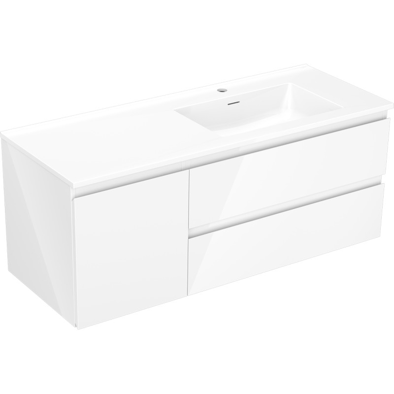 Mexen Orio armoire de salle de bain 120 cm avec lavabo Otis à droite, 2S, 1D, blanc brillant - 91A13-12047-3-BBFFF00-W18P00