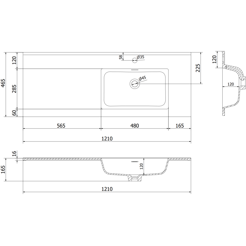 Mexen Orio meuble de salle de bain 120 cm avec lavabo Otis droit, 2S, 1D, graphite mat/blanc mat - 91A13-12047-3-BBFFF66-W18P01