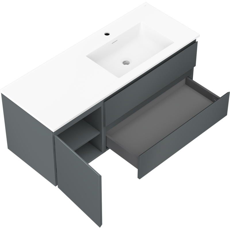 Mexen Orio meuble de salle de bain 120 cm avec lavabo Otis droit, 2S, 1D, graphite mat/blanc mat - 91A13-12047-3-BBFFF66-W18P01
