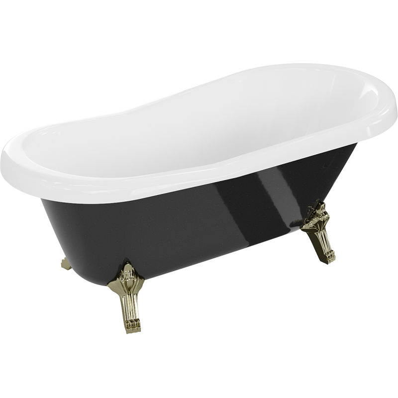 Mexen Retro baignoire autoportante 150 x 73 cm, blanc/noir, pieds dorés - 53251507375-50