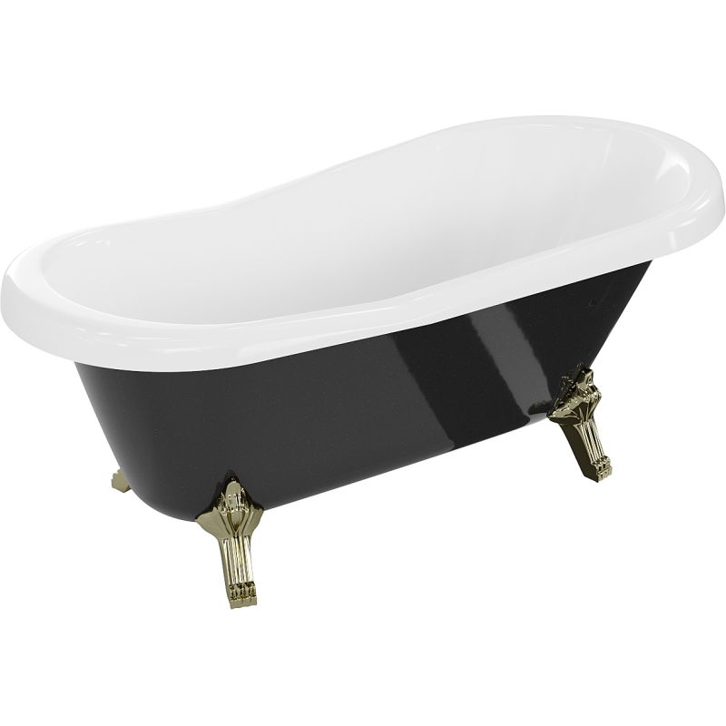 Mexen Retro baignoire autoportante 150 x 73 cm, blanche/noire, pieds dorés - 53251507375-50