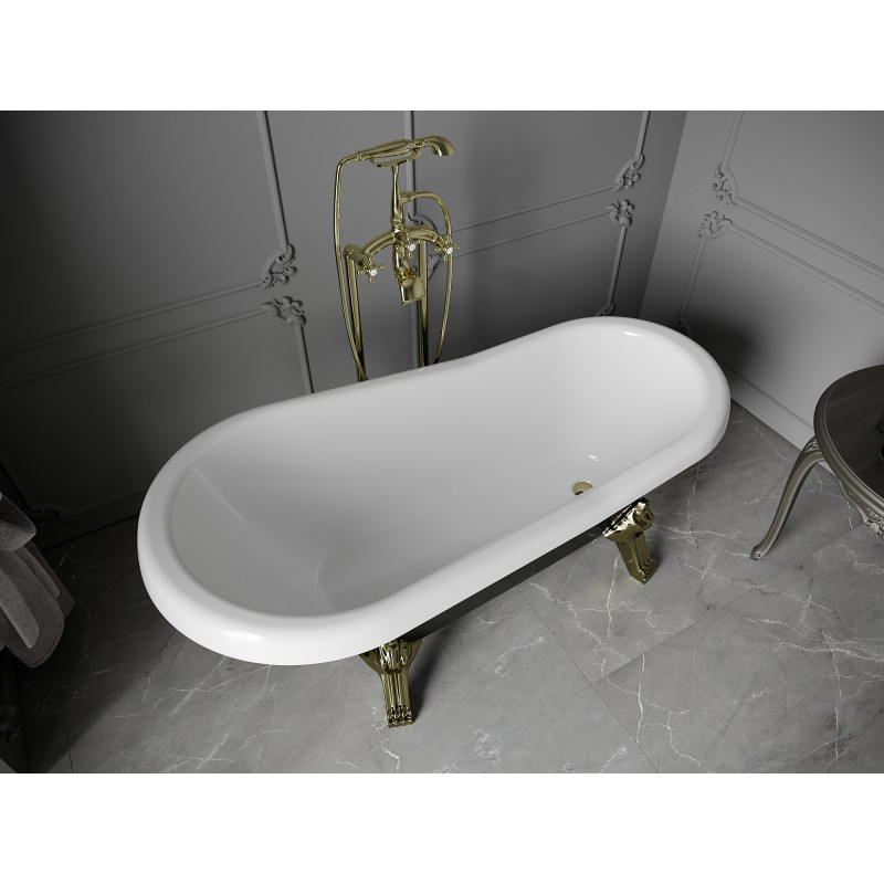 Mexen Retro baignoire autoportante 150 x 73 cm, blanc/noir, pieds dorés - 53251507375-50