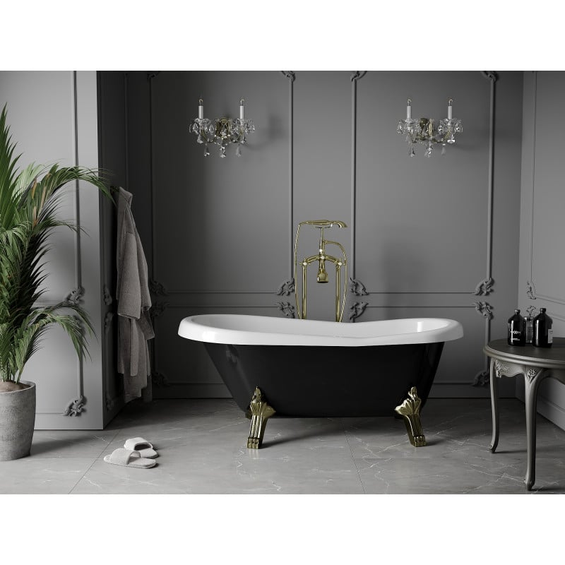 Mexen Retro baignoire autoportante 150 x 73 cm, blanc/noir, pieds dorés - 53251507375-50