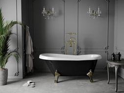 Mexen Retro baignoire autoportante 150 x 73 cm, blanche/noire, pieds dorés - 53251507375-50