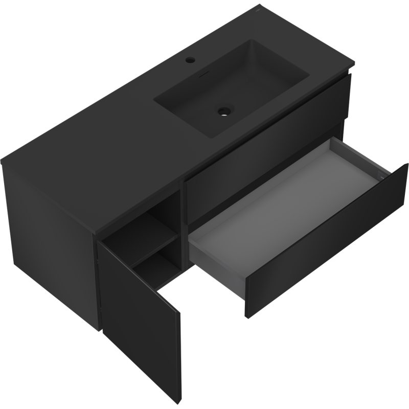 Mexen Orio armoire de salle de bain 120 cm avec lavabo Otis droit, 2S, 1D, noir mat - 91A13-12047-3-BBFFF71-W18P71