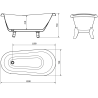 Mexen Retro baignoire autoportante 150 x 73 cm, blanche/noire, pieds dorés - 53251507375-50