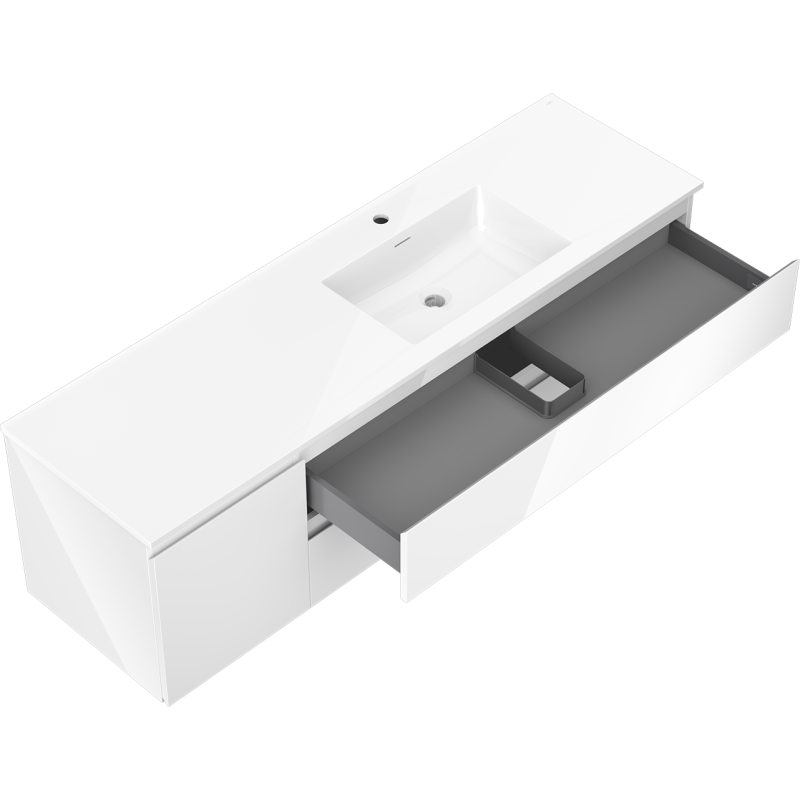 Mexen Orio meuble de salle de bain 160 cm avec lavabo Otis à droite, 2S, 1D, blanc brillant - 91A13-16047-3-BBFFF00-W18P00