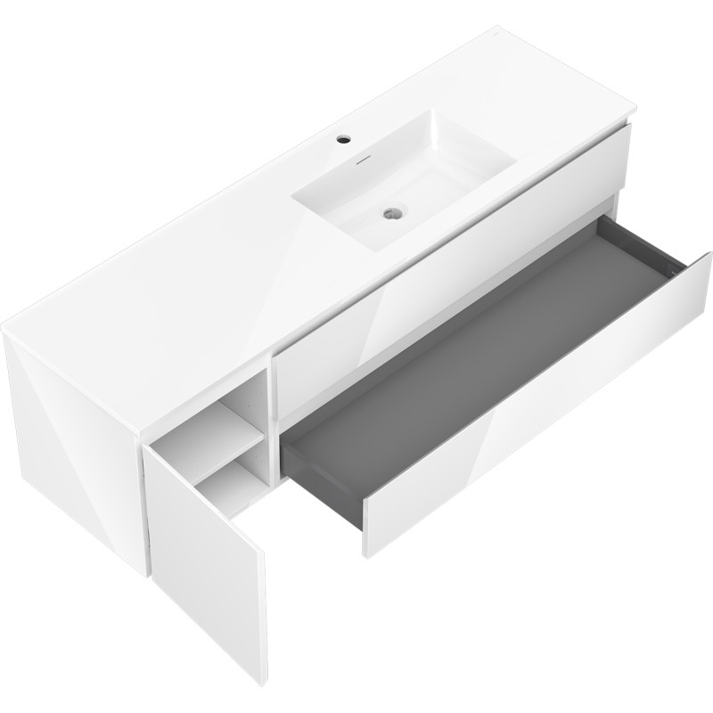 Mexen Orio armoire de salle de bains 160 cm avec lavabo Otis à droite, 2S, 1D, blanche brillante - 91A13-16047-3-BBFFF00-W18P00