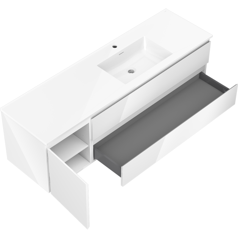 Mexen Orio meuble de salle de bain 160 cm avec lavabo Otis à droite, 2S, 1D, blanc brillant - 91A13-16047-3-BBFFF00-W18P00