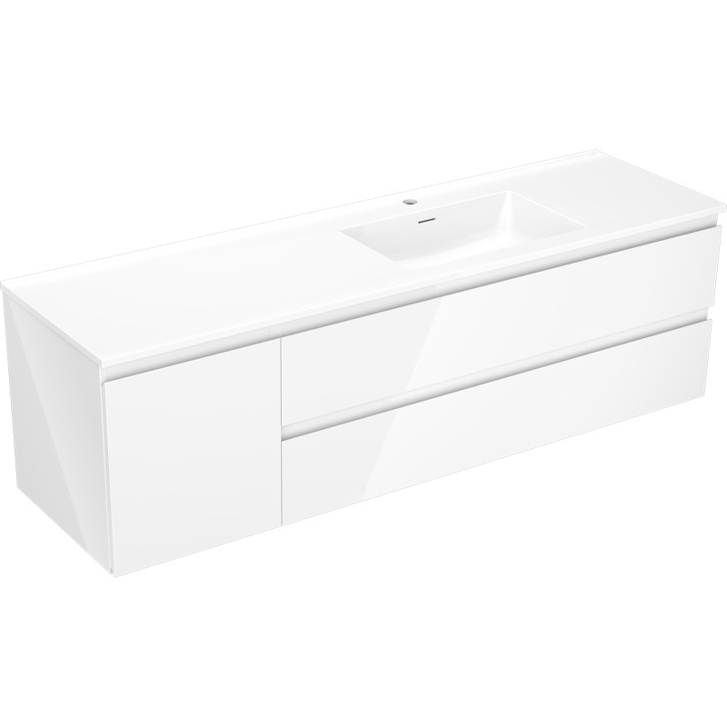 Mexen Orio armoire de salle de bains 160 cm avec lavabo Otis à droite, 2S, 1D, blanche brillante - 91A13-16047-3-BBFFF00-W18P00