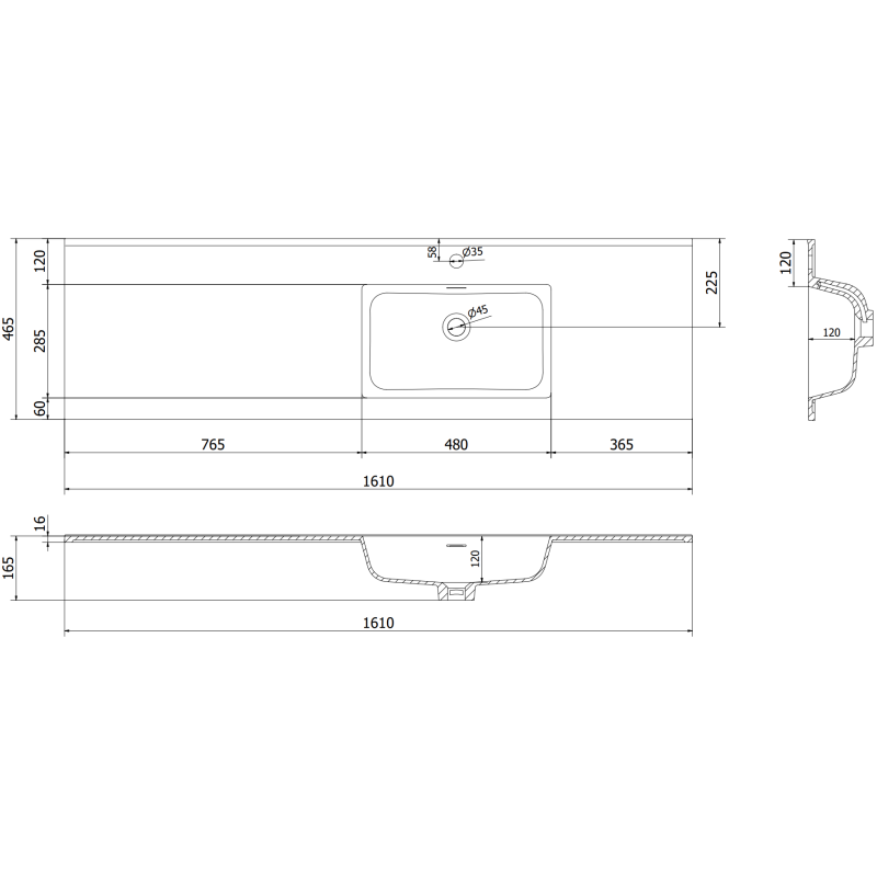 Mexen Orio meuble de salle de bain 160 cm avec lavabo Otis à droite, 2S, 1D, blanc brillant - 91A13-16047-3-BBFFF00-W18P00