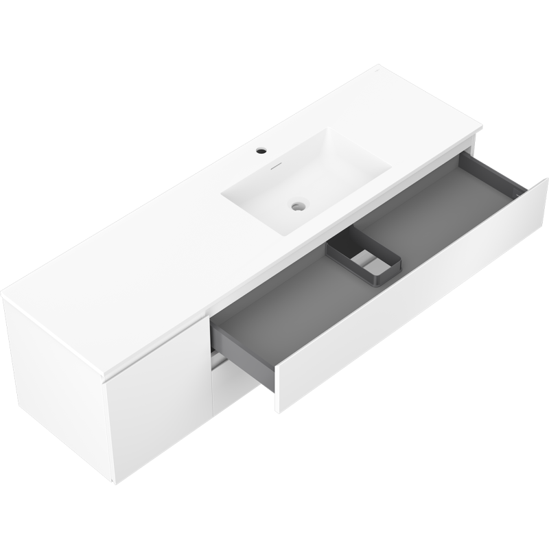 Mexen Orio meuble de salle de bain 160 cm avec lavabo Otis droit, 2S, 1D, blanc mat - 91A13-16047-3-BBFFF01-W18P01
