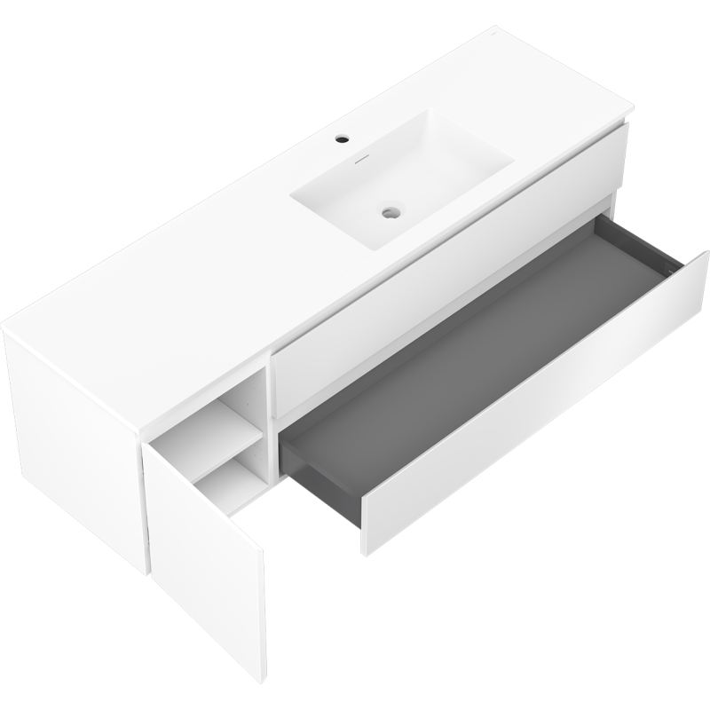 Mexen Orio meuble de salle de bain 160 cm avec lavabo Otis droit, 2S, 1D, blanc mat - 91A13-16047-3-BBFFF01-W18P01