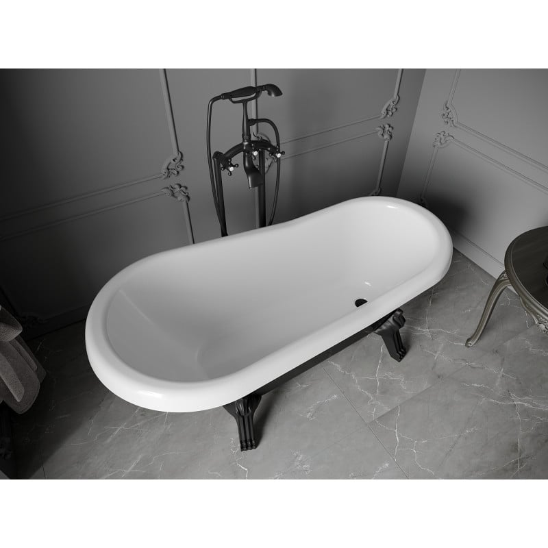 Mexen Retro baignoire autoportante 150 x 73 cm, blanche/noire, pieds noirs - 53251507375-70