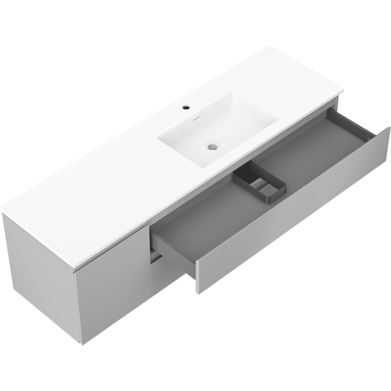 Mexen Orio meuble de salle de bain 160 cm avec lavabo Otis à droite, 2S, 1D, gris mat/blanc mat - 91A13-16047-3-BBFFF62-W18P01
