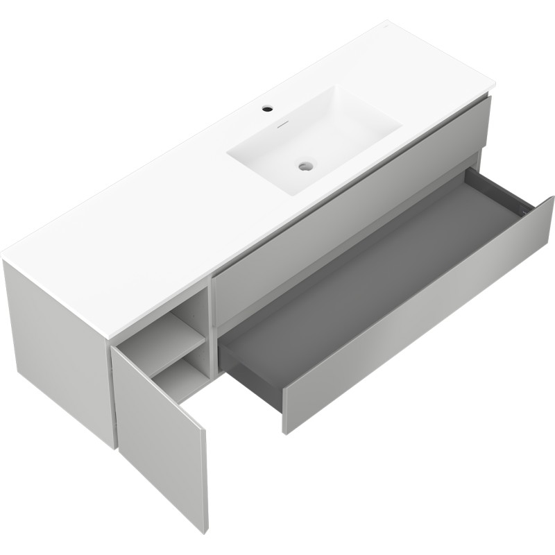 Mexen Orio armoire de salle de bain 160 cm avec lavabo Otis à droite, 2S, 1D, gris mat/blanc mat - 91A13-16047-3-BBFFF62-W18P01