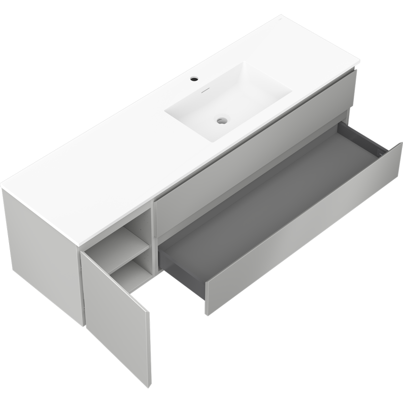 Mexen Orio meuble de salle de bain 160 cm avec lavabo Otis à droite, 2S, 1D, gris mat/blanc mat - 91A13-16047-3-BBFFF62-W18P01