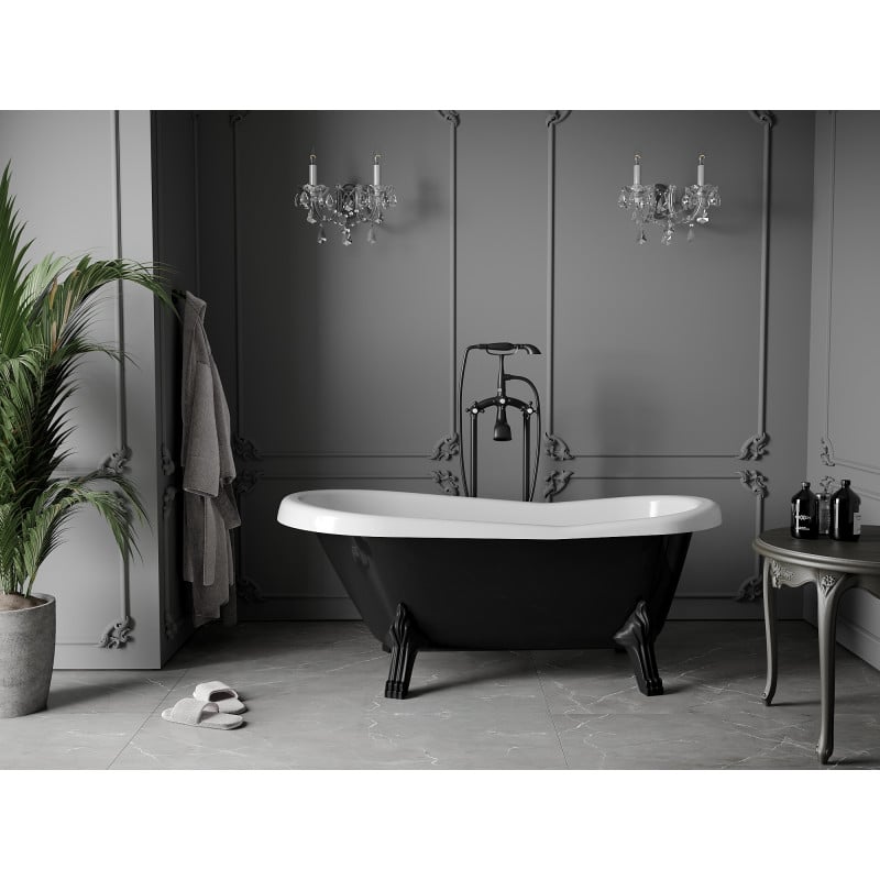 Mexen Retro baignoire autoportante 150 x 73 cm, blanche/noire, pieds noirs - 53251507375-70