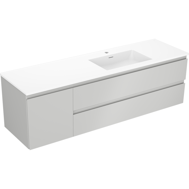 Mexen Orio meuble de salle de bain 160 cm avec lavabo Otis à droite, 2S, 1D, gris mat/blanc mat - 91A13-16047-3-BBFFF62-W18P01