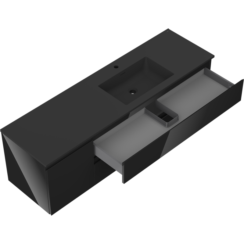 Mexen Orio meuble de salle de bain 160 cm avec lavabo Otis droit, 2T, 1P, noir brillant/noir mat - 91A13-16047-3-BBFFF70-W18P71