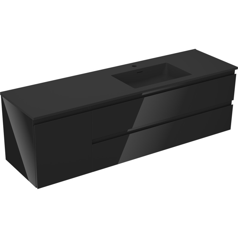 Mexen Orio armoire de salle de bain 160 cm avec lavabo Otis droit, 2S, 1D, noir brillant/noir mat - 91A13-16047-3-BBFFF70-W18P71